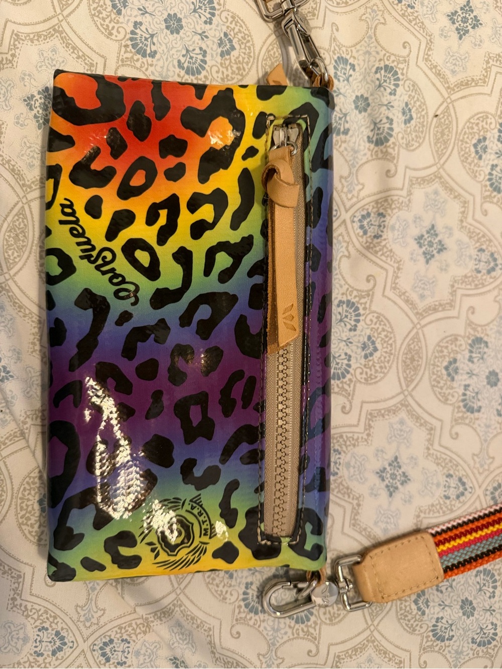 Consuela Purple Leopard Gradient Crossbody with Multicolor Stripe Strap - Picture 2 of 4
